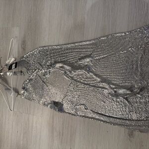 Fashion Nova Silver Sequin Backless Dress